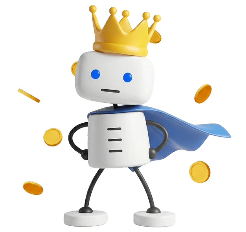 Premium membership robot with a crown and coins